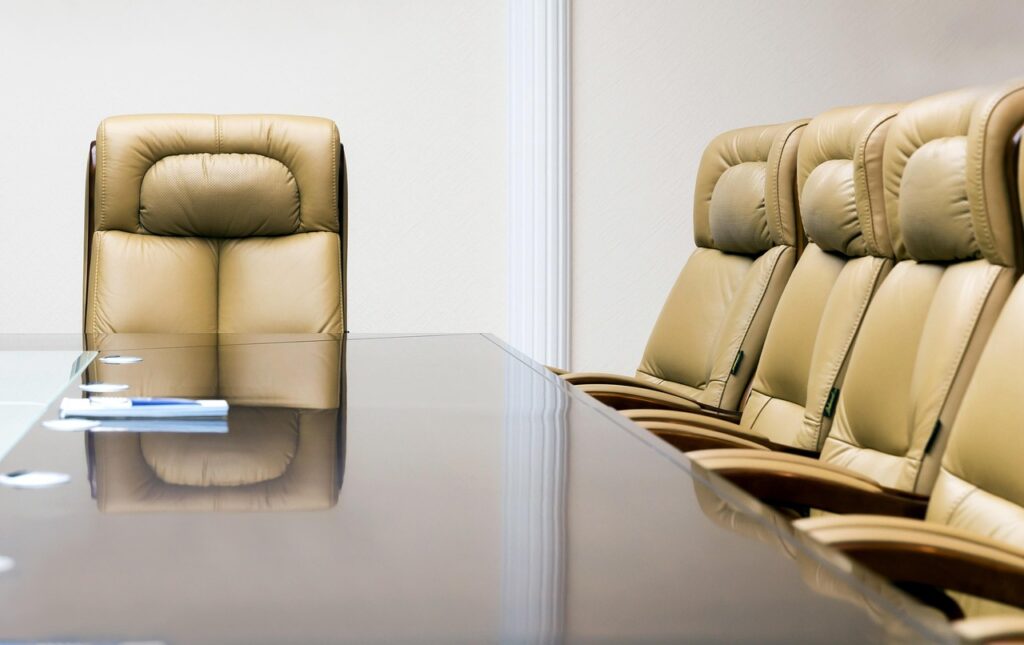 Empty modern boardroom meeting table
