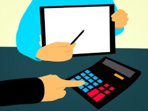 Financial audit documents and calculator