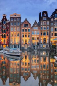 Traditional canal houses in Amsterdam Netherlands