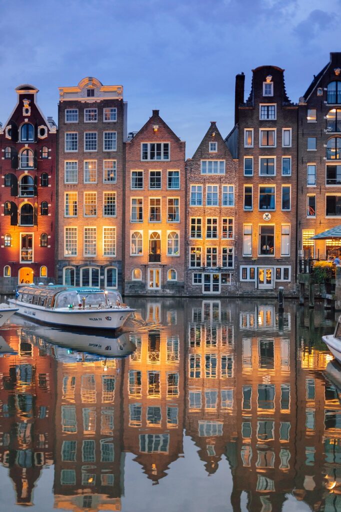 Traditional canal houses in Amsterdam Netherlands